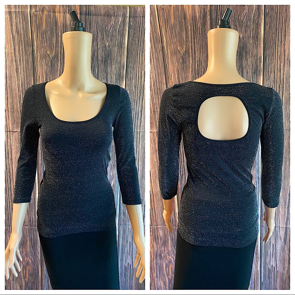 Bebe size petite small PS SP black with silver sparkles body con top